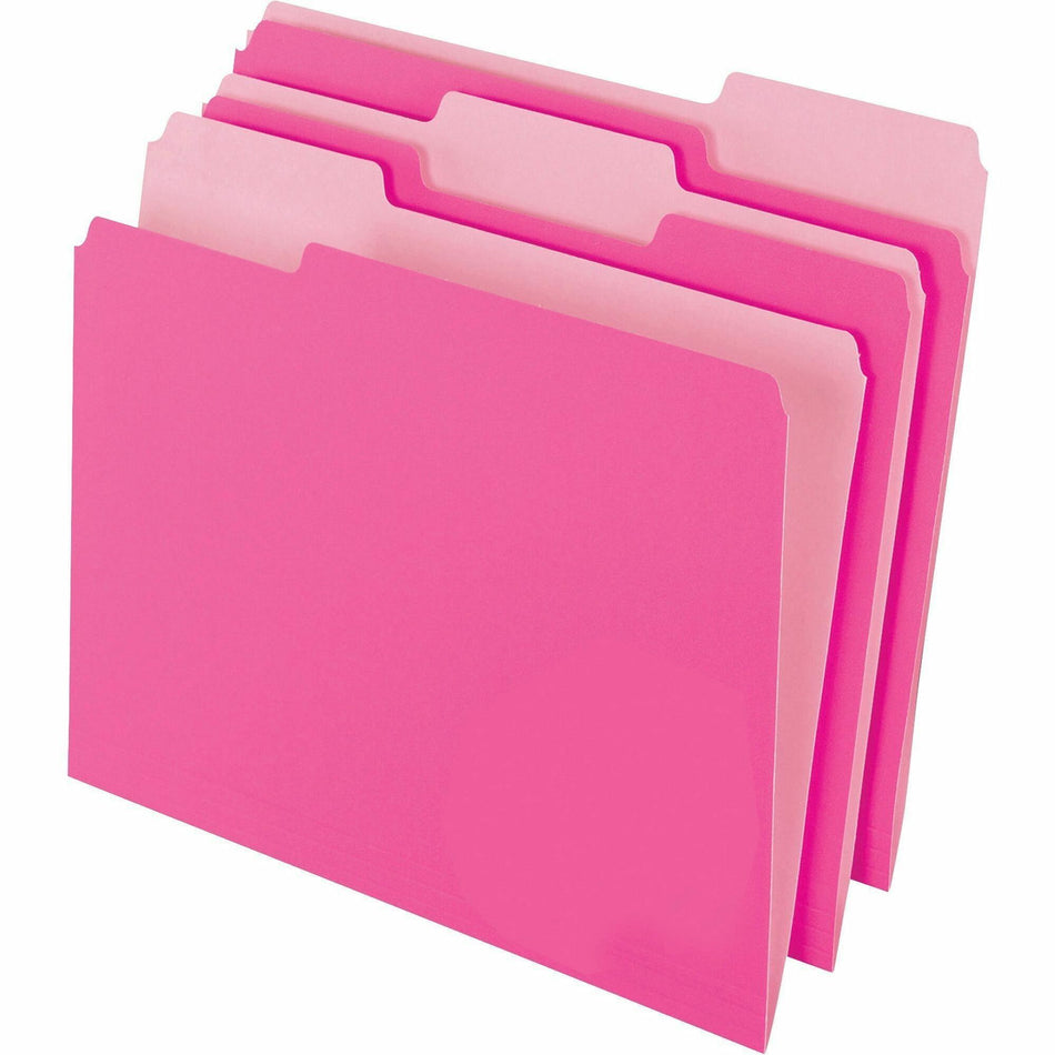 Pendaflex 1/3 Tab Cut Letter Recycled Top Tab File Folder - 8 1/2" x 11" - Top Tab Location - Assorted Tab Position - 11 pt. - 1 Plys - Pink - Acid-free - 10% Recycled - 100 / Box