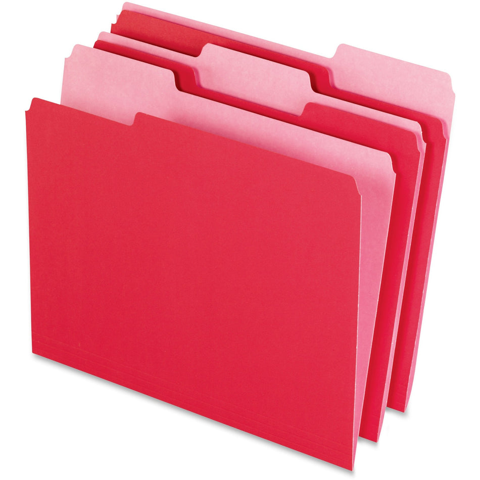 Pendaflex 1/3 Tab Cut Letter Recycled Top Tab File Folder - 8 1/2" x 11" - Top Tab Location - Assorted Tab Position - 11 pt. - 1 Plys - Red - Acid-free - 10% Recycled - 100 / Box