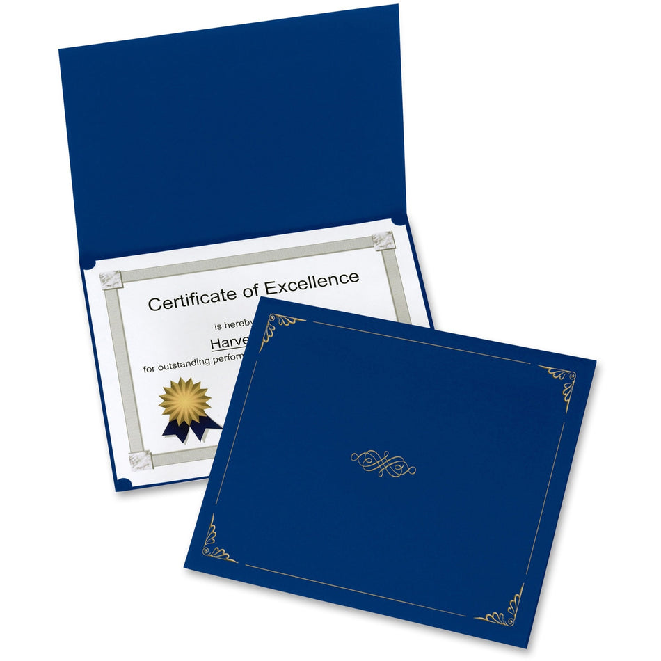 Oxford Letter Certificate Holder - 8 1/2" x 11" - Linen - Dark Blue - Acid-free - 5 / Pack