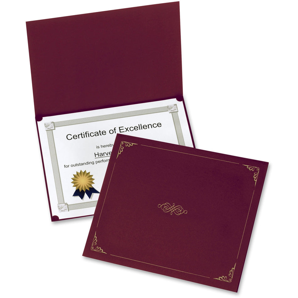 Oxford Letter Certificate Holder - 8 1/2" x 11" - Linen - Burgundy - Acid-free - 5 / Pack