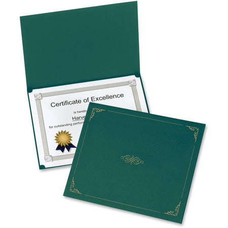 Oxford Letter Certificate Holder - 8 1/2" x 11" - Linen - Hunter Green - Reinforced, Acid-free - 5 / Pack