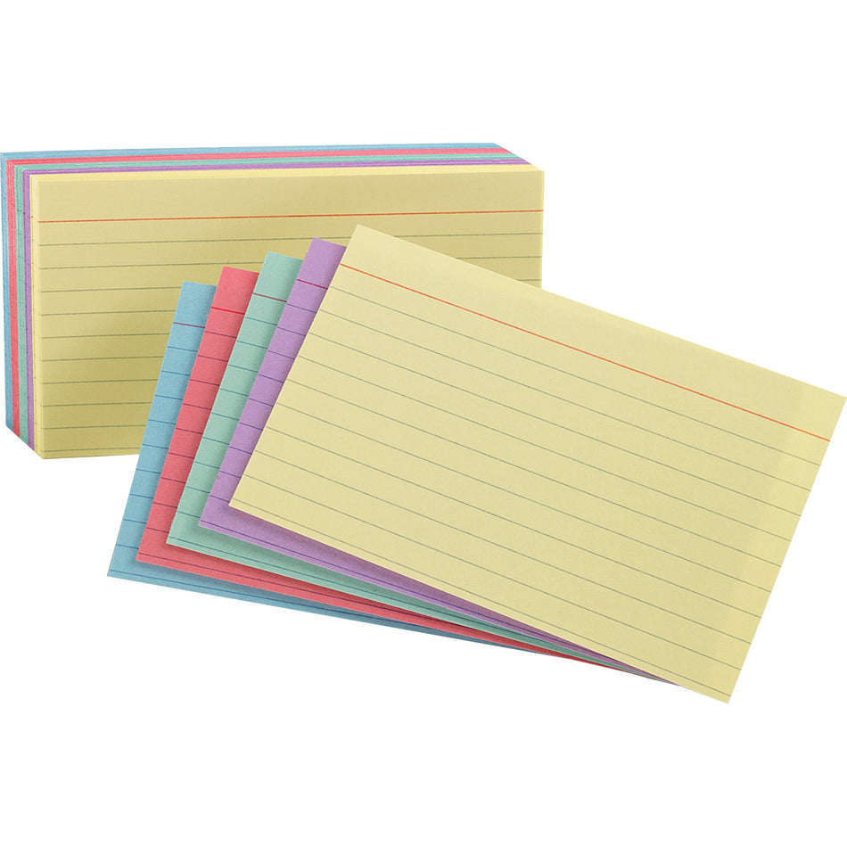 Oxford Ruled Color Index Cards - 4" x 6" - Sustainable Forestry Initiative (SFI) - Acid-free - Cherry, Blue, Green, Canary, Violet - 100 / Pack