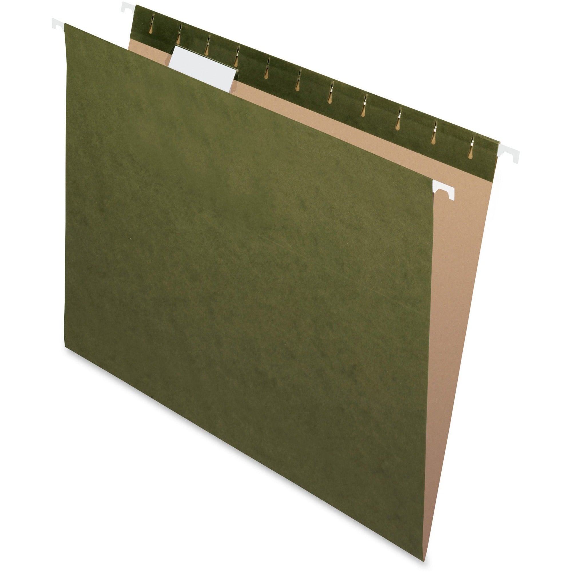Pendaflex 1/5 Tab Cut Letter Recycled Hanging Folder - 8 1/2" x 11" - Internal Pocket(s) - Standard Green - Reinforced - 10% Recycled - 25 / Box