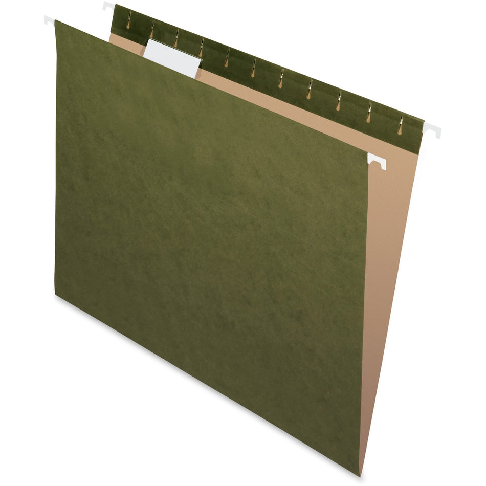 Pendaflex 1/5 Tab Cut Letter Recycled Hanging Folder - 8 1/2" x 11" - Internal Pocket(s) - Standard Green - Reinforced - 10% Recycled - 25 / Box