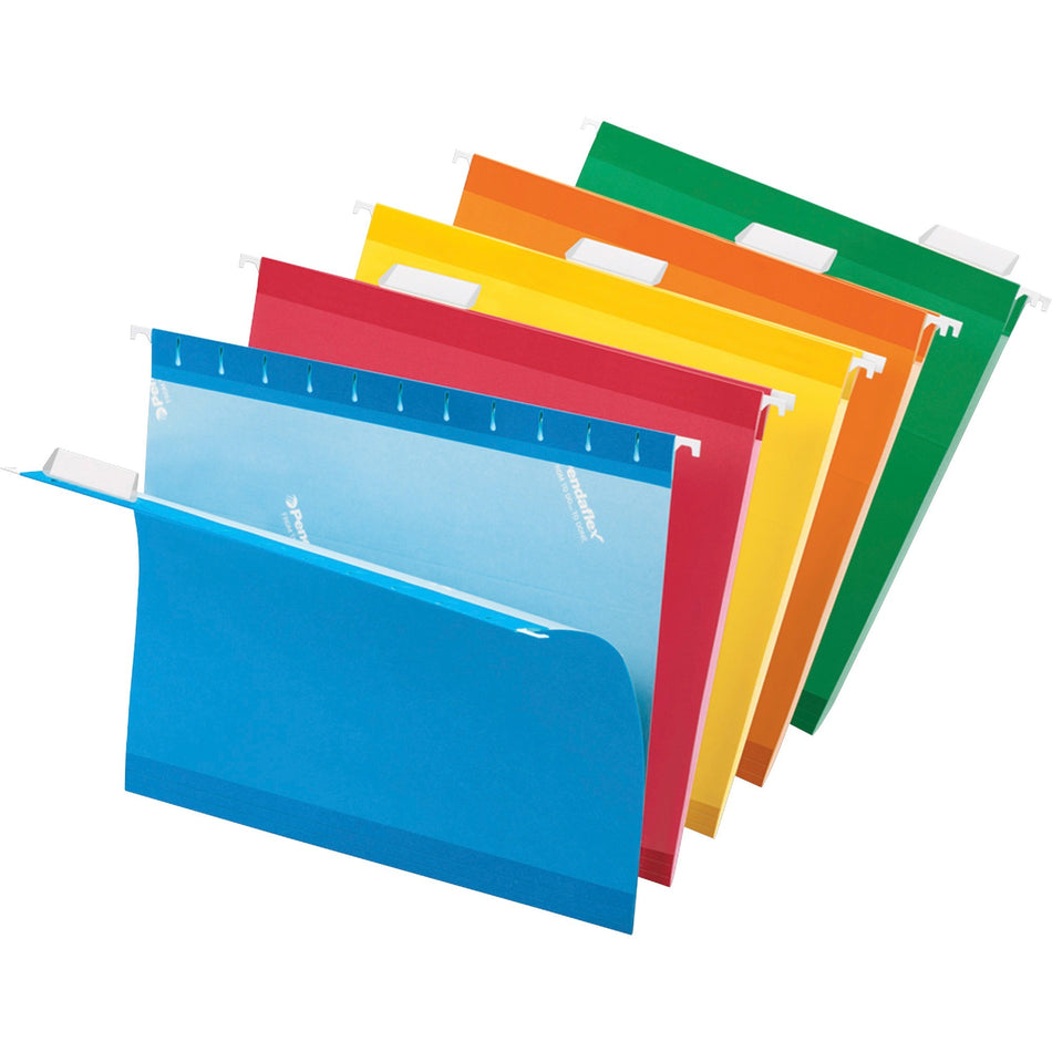 Pendaflex 1/5 Tab Cut Letter Recycled Hanging Folder - 8 1/2" x 11" - Blue, Red, Orange, Yellow, Green - Reinforced - 10% Recycled - 25 / Box