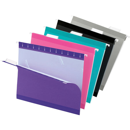 Pendaflex 1/5 Tab Cut Letter Recycled Hanging Folder - 8 1/2" x 11" - Aqua, Pink, Black, Gray, Violet - Reinforced - 10% Recycled - 25 / Box