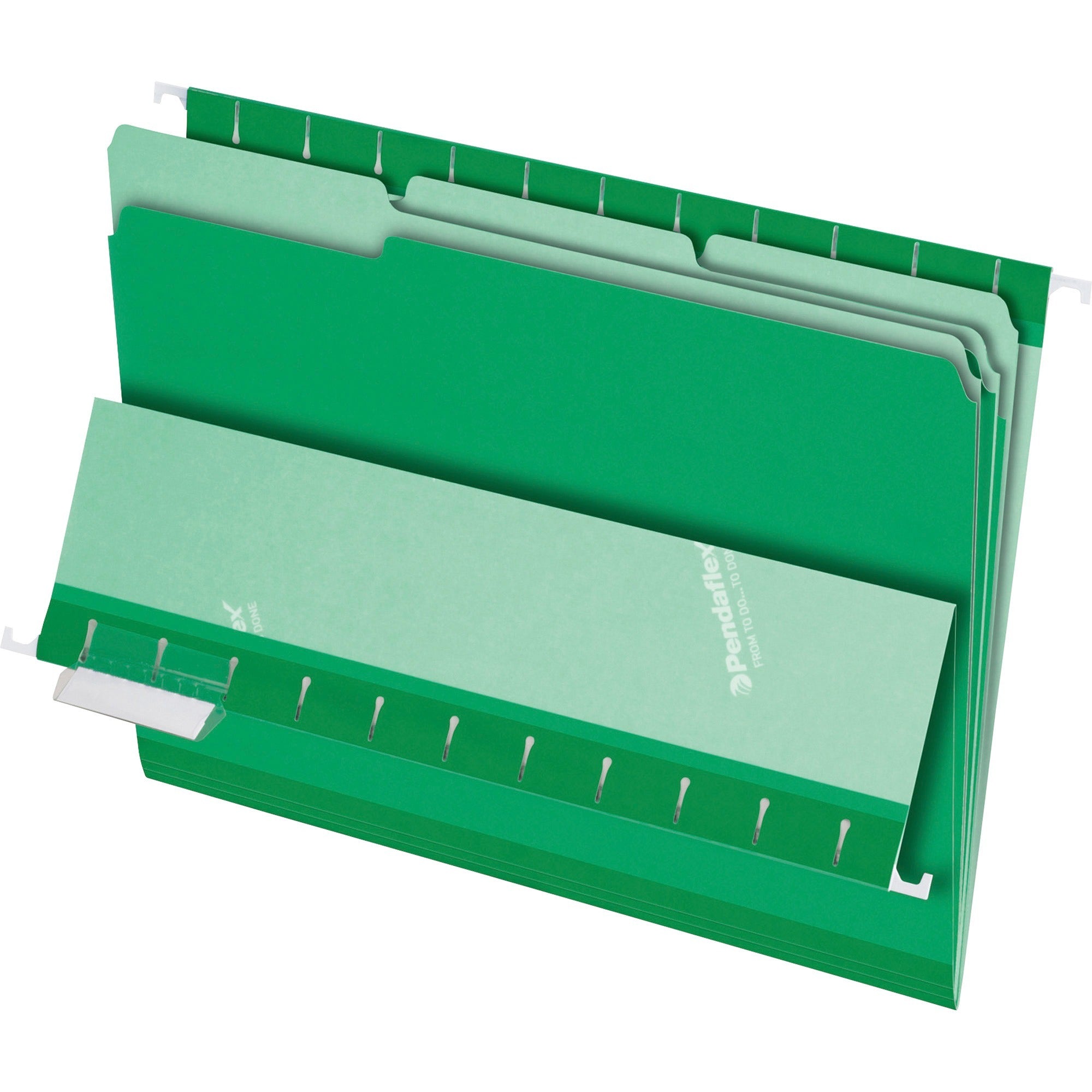 Pendaflex 1/3 Tab Cut Letter Recycled Top Tab File Folder - 8 1/2" x 11" - Top Tab Location - Assorted Tab Position - Green - 10% Recycled - 100 / Box