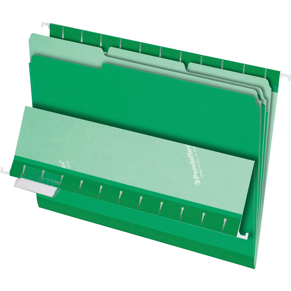 Pendaflex 1/3 Tab Cut Letter Recycled Top Tab File Folder - 8 1/2" x 11" - Top Tab Location - Assorted Tab Position - Green - 10% Recycled - 100 / Box
