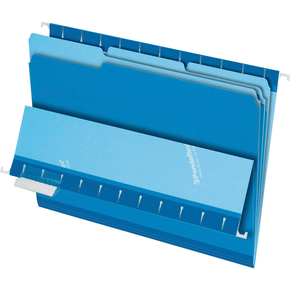 Pendaflex 1/3 Tab Cut Letter Recycled Top Tab File Folder - 8 1/2" x 11" - Top Tab Location - Assorted Tab Position - Blue - 10% Recycled - 100 / Box