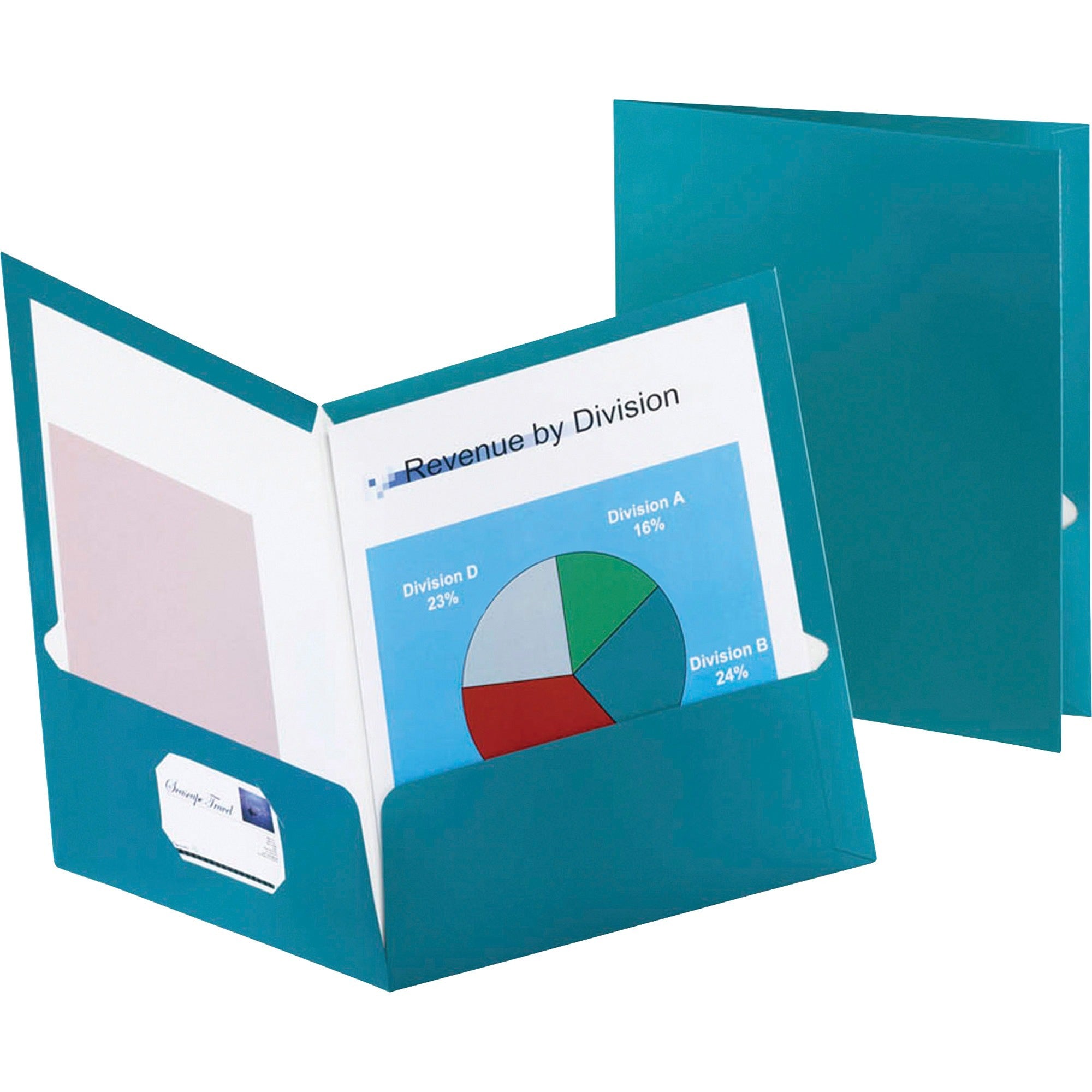 Oxford Letter Pocket Folder - 8 1/2" x 11" - 150 Sheets Capacity - 2 Internal Pocket(s) - Teal - Die-cut, Metallic - 25 / Box