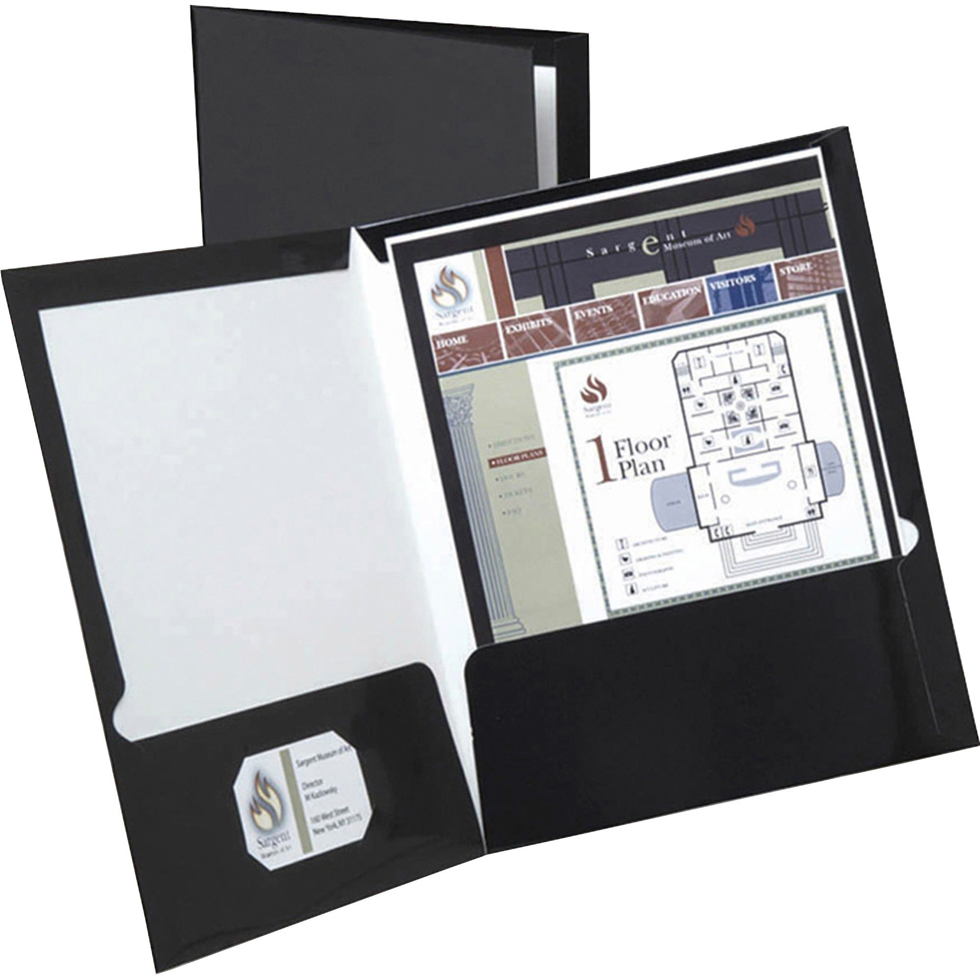 Oxford Showfolio Letter Pocket Folder - 8 1/2" x 11" - 100 Sheets Capacity - 2 Internal Pocket(s) - Black - Laminated, Twin Pocket - 1 Box
