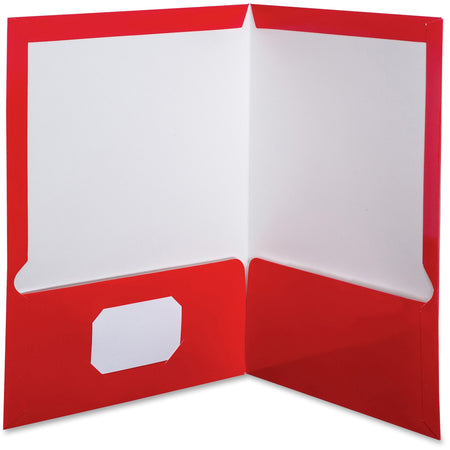 Oxford Letter Pocket Folder - 8 1/2" x 11" - 100 Sheets Capacity - 2 Pocket(s) - Red - Laminated, High Gloss, Soil Resistant, Moisture Resistant, Die-cut - 25 / Box