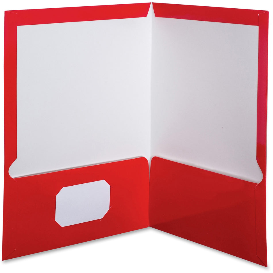 Oxford Letter Pocket Folder - 8 1/2" x 11" - 100 Sheets Capacity - 2 Pocket(s) - Red - Laminated, High Gloss, Soil Resistant, Moisture Resistant, Die-cut - 25 / Box