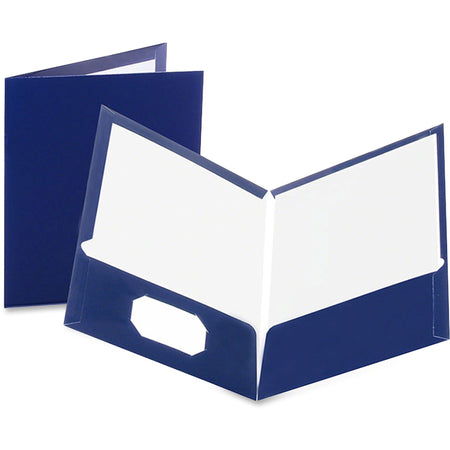 Oxford Showfolio Letter Pocket Folder - 8 1/2" x 11" - 100 Sheets Capacity - 2 Pocket(s) - Paperboard - Dark Blue - High Gloss, Soil Resistant, Moisture Resistant, Die-cut, Laminated, Twin Pocket - 1 Box