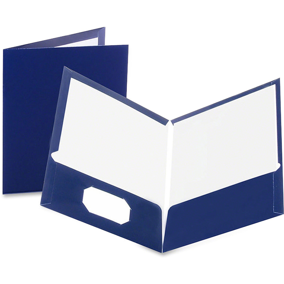 Oxford Showfolio Letter Pocket Folder - 8 1/2" x 11" - 100 Sheets Capacity - 2 Pocket(s) - Paperboard - Dark Blue - High Gloss, Soil Resistant, Moisture Resistant, Die-cut, Laminated, Twin Pocket - 1 Box