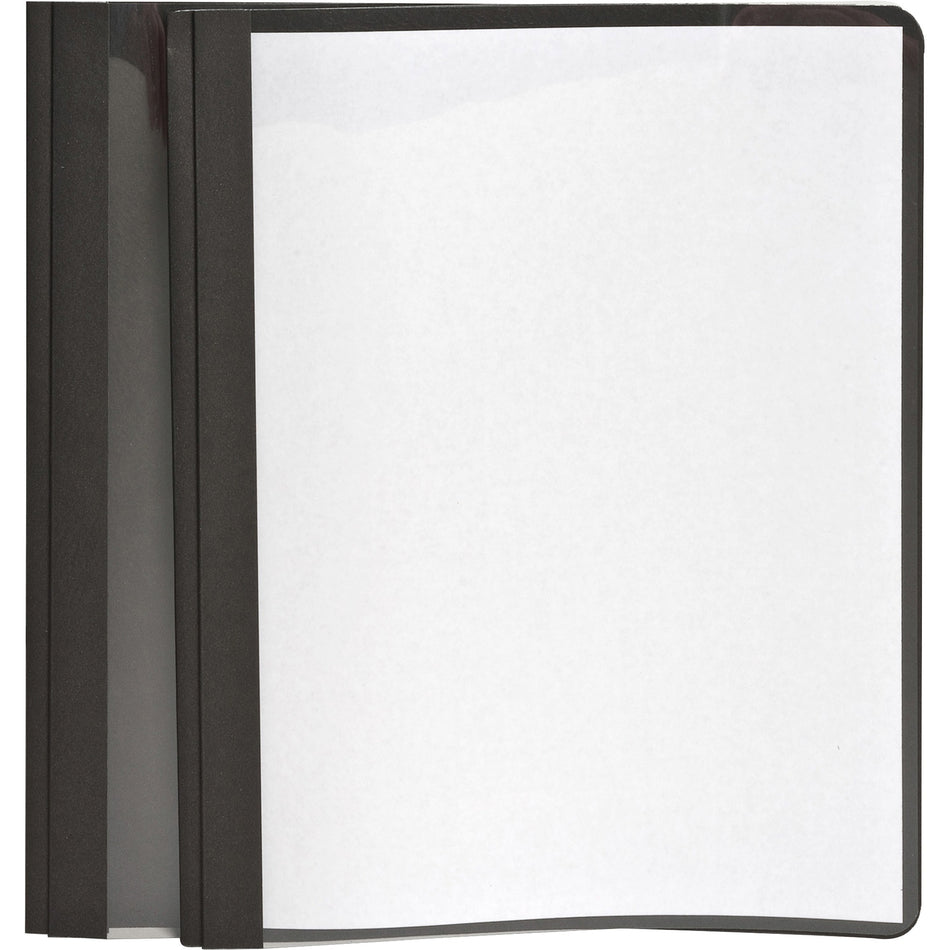 Oxford Letter Report Cover - 8 1/2" x 11" - 100 Sheets Capacity - 3 x Tang Fastener(s) - 1/2" for Folder - Leatherette - Black, Clear - 25 / Box