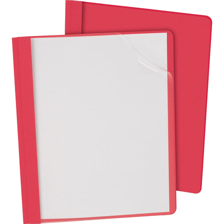Oxford Letter Report Cover - 8 1/2" x 11" - 100 Sheets Capacity - 3 x Tang Fastener(s) - 1/2" for Folder - Leatherette - Red, Clear - 25 / Box