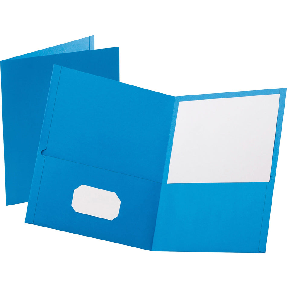 Oxford Letter Recycled Pocket Folder - 8 1/2" x 11" - 100 Sheets Capacity - 2 Internal Pocket(s) - Leatherette - Light Blue - Turned Edge - 10% Recycled - 25 / Box