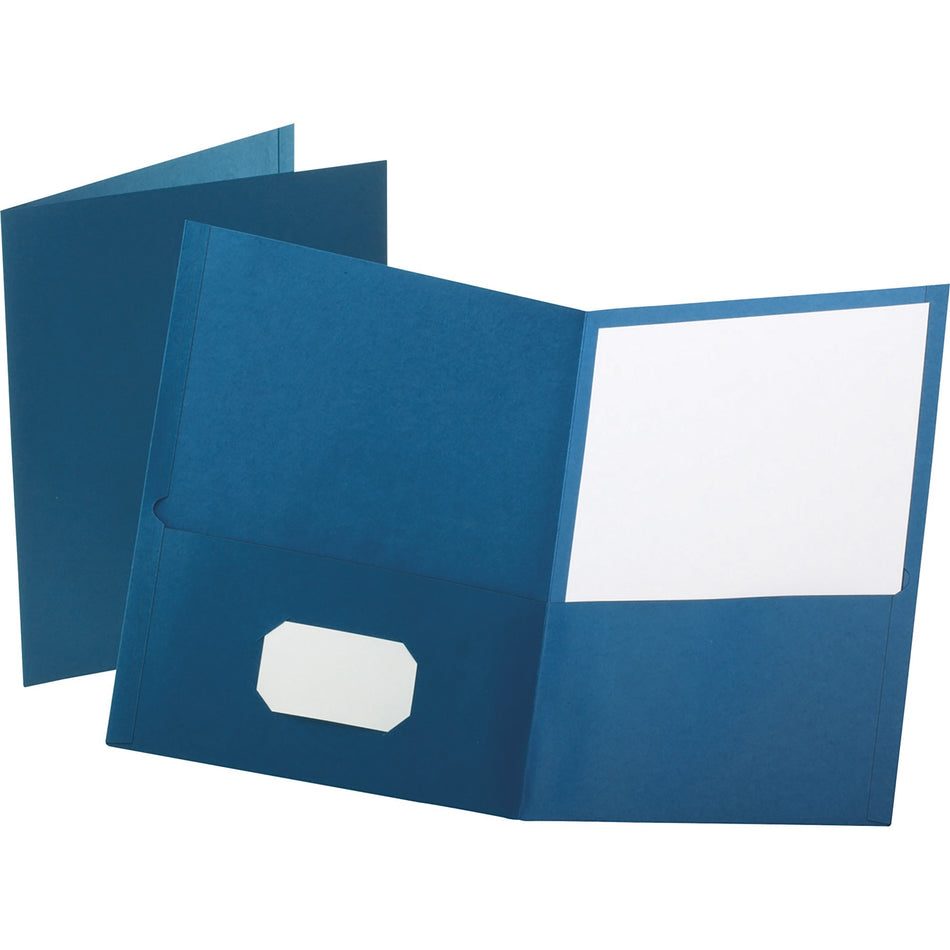 Oxford Letter Recycled Pocket Folder - 8 1/2" x 11" - 100 Sheets Capacity - 2 Internal Pocket(s) - Leatherette - Blue - Turned Edge - 10% Recycled - 25 / Box