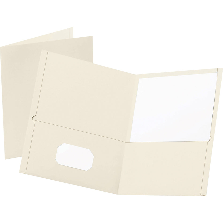 Oxford Letter Recycled Pocket Folder - 8 1/2" x 11" - 100 Sheets Capacity - 2 Internal Pocket(s) - Leatherette - White - Turned Edge - 10% Recycled - 25 / Box