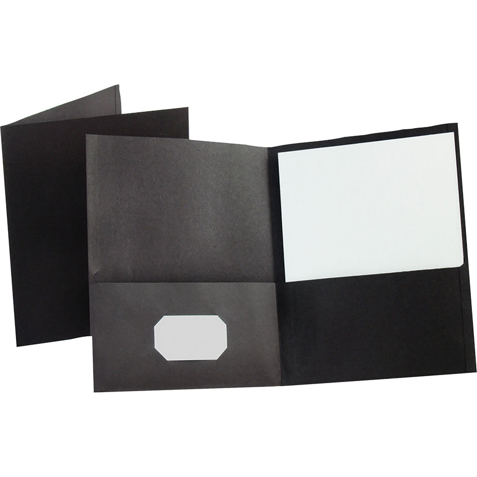 Oxford Letter Recycled Pocket Folder - 8 1/2" x 11" - 100 Sheets Capacity - 2 Internal Pocket(s) - Leatherette - Black - Turned Edge - 10% Recycled - 25 / Box