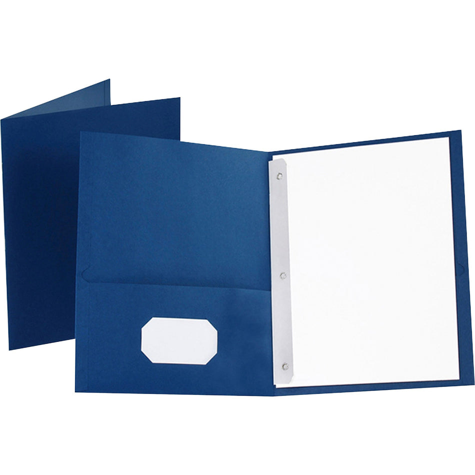 Oxford Letter Recycled Pocket Folder - 8 1/2" x 11" - 85 Sheets Capacity - 3 Fastener(s) - 1/2" for Folder - 2 Inside Front & Back Pocket(s) - Leatherette - Blue - Tear Resistant, Durable, Punched - 10% Recycled - 25 / Box