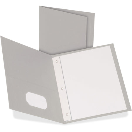 Oxford Letter Recycled Pocket Folder - 8 1/2" x 11" - 3 Fastener(s) - 1/2" for Folder - 2 Inside Front & Back Pocket(s) - Leatherette - Gray - Tear Resistant, Durable - 10% Recycled - 25 / Box