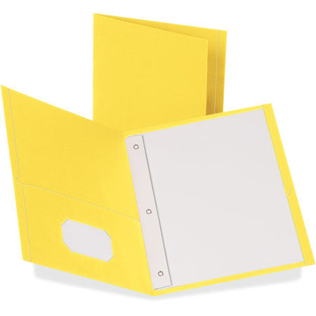 Oxford Letter Recycled Pocket Folder - 8 1/2" x 11" - 3 Fastener(s) - 1/2" for Folder - 2 Inside Front & Back Pocket(s) - Leatherette - Yellow - Tear Resistant - 10% Recycled - 25 / Box