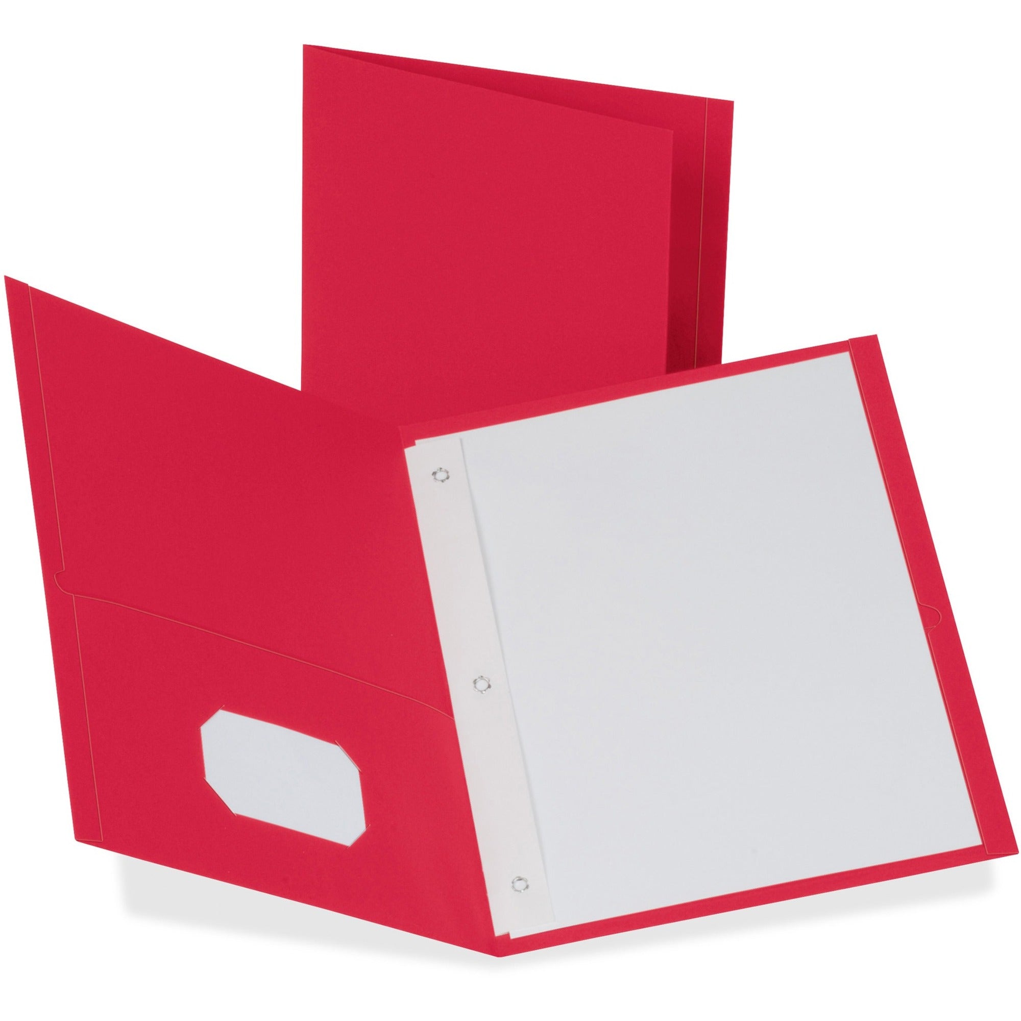 Oxford Letter Recycled Pocket Folder - 8 1/2" x 11" - 85 Sheets Capacity - 3 Fastener(s) - 1/2" for Folder - 2 Inside Front & Back Pocket(s) - Leatherette - Red - Tear Resistant, Durable, Punched - 10% Recycled - 25 / Box