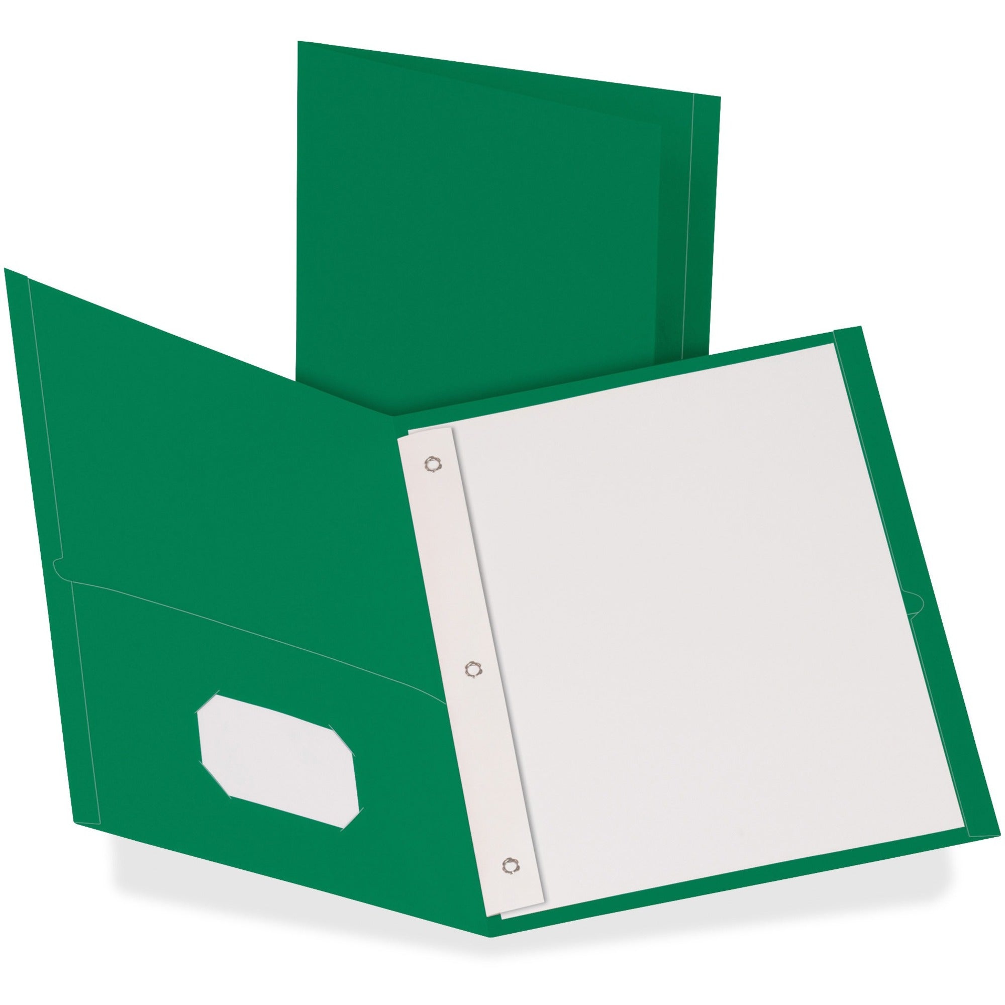Oxford Letter Recycled Pocket Folder - 8 1/2" x 11" - 3 Fastener(s) - 1/2" for Folder - 2 Inside Front & Back Pocket(s) - Leatherette - Hunter Green - Tear Resistant - 10% Recycled - 25 / Box