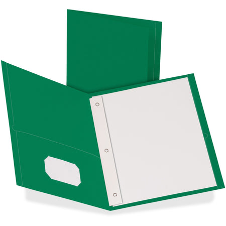 Oxford Letter Recycled Pocket Folder - 8 1/2" x 11" - 3 Fastener(s) - 1/2" for Folder - 2 Inside Front & Back Pocket(s) - Leatherette - Hunter Green - Tear Resistant - 10% Recycled - 25 / Box