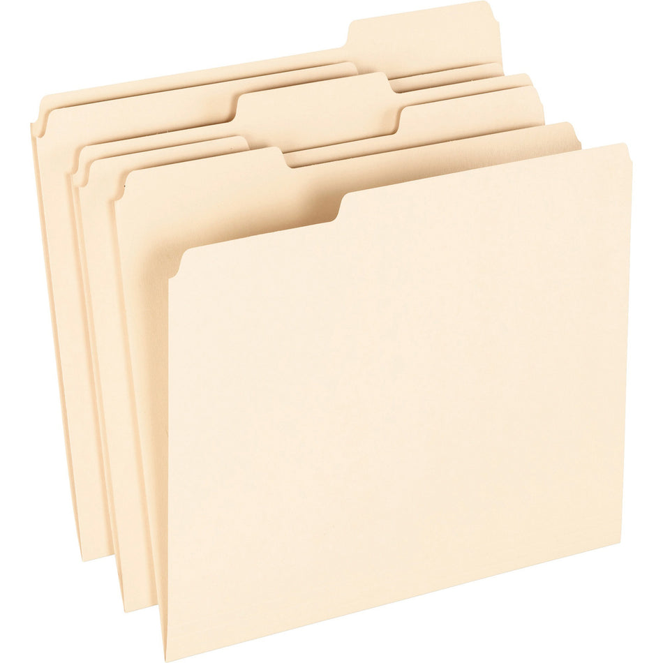 Pendaflex 1/3 Tab Cut Letter Recycled Top Tab File Folder - 8 1/2" x 11" - Top Tab Location - Assorted Tab Position - 11 pt. - Manila - 100% Recycled - 100 / Box