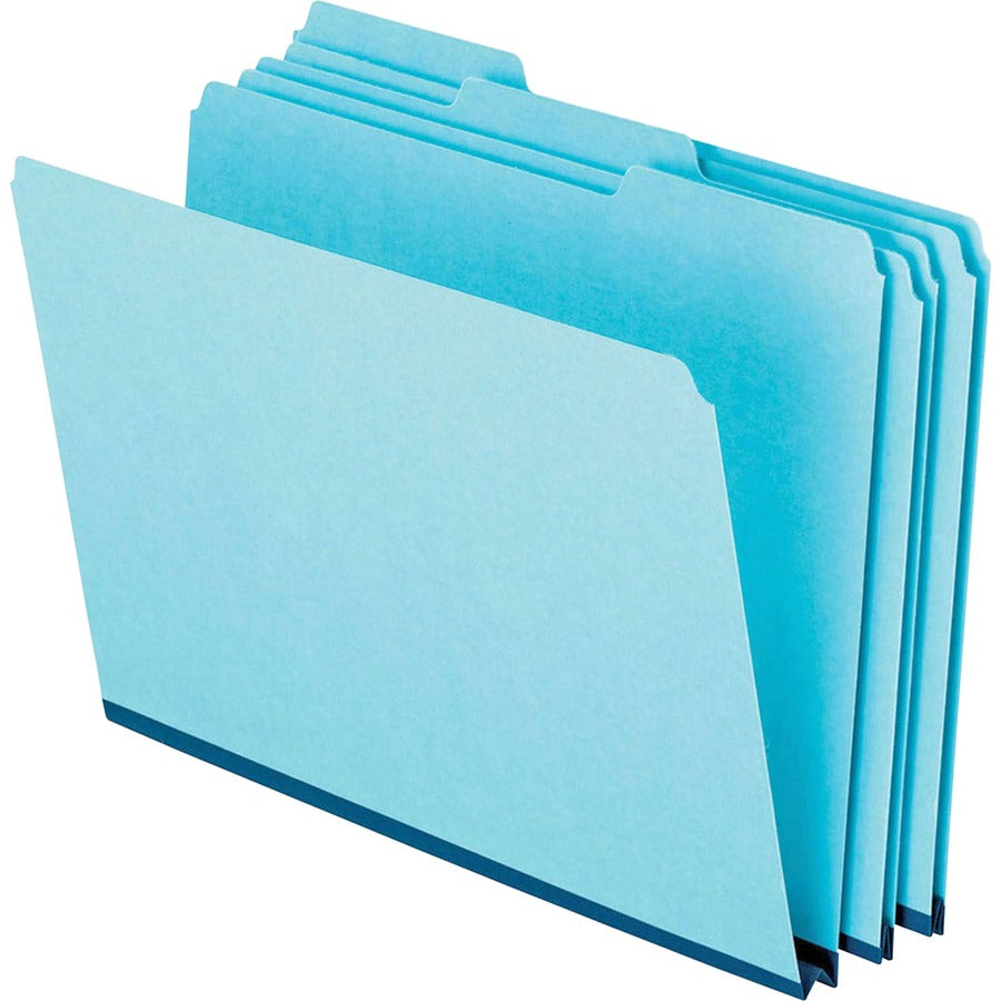 Pendaflex 1/3 Tab Cut Letter Recycled Top Tab File Folder - 8 1/2" x 11" - 1" Expansion - Top Tab Location - Assorted Tab Position - 25 pt. - Pressboard, Tyvek - Blue - Reinforced Gusset, Heavy Duty - 60% Recycled - 25 / Box