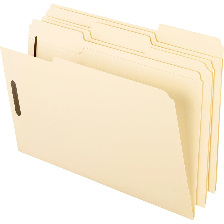Pendaflex 1/3 Tab Cut Legal Recycled Top Tab File Folder - 8 1/2" x 14" - 2 Fastener(s) - 2" for Folder - Top Tab Location - Assorted Tab Position - 11 pt. - Manila - Manila - Reinforced Tab, Heavyweight Cover, Embossed, Durable - 10% Recycled - 50 / Box