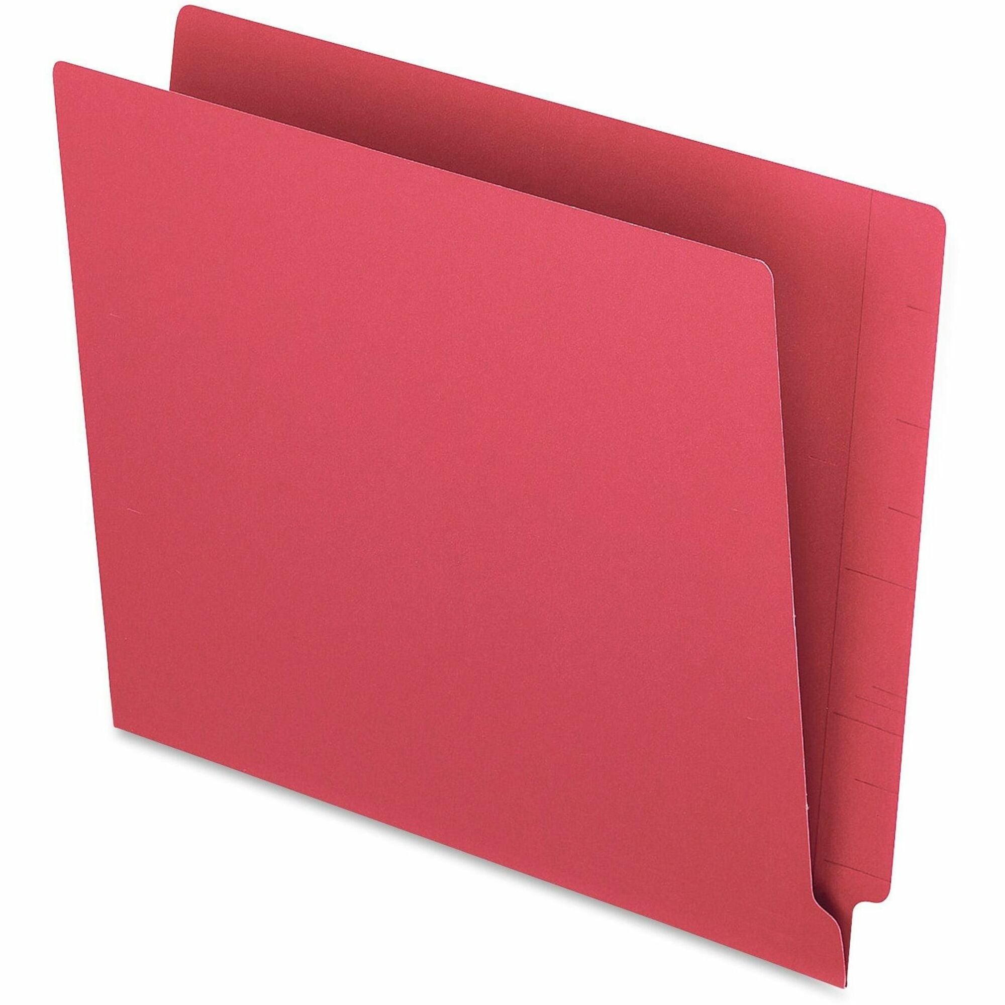 Pendaflex Letter Recycled End Tab File Folder - 8 1/2" x 11" - 11 pt. - 2 Plys - Red - Heavyweight Cover, Reinforced Tab - 10% Recycled - 100 / Box