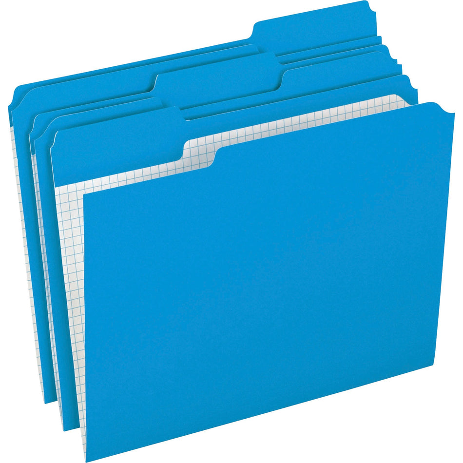 Pendaflex 1/3 Tab Cut Letter Recycled Top Tab File Folder - 8 1/2" x 11" - Top Tab Location - Assorted Tab Position - 11 pt. - Blue - Reinforced Tab, Preprinted - 10% Recycled - 100 / Box