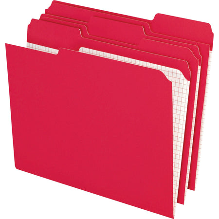 Pendaflex 1/3 Tab Cut Letter Recycled Top Tab File Folder - 8 1/2" x 11" - Top Tab Location - Assorted Tab Position - 11 pt. - Red - Reinforced Tab, Preprinted - 10% Recycled - 100 / Box