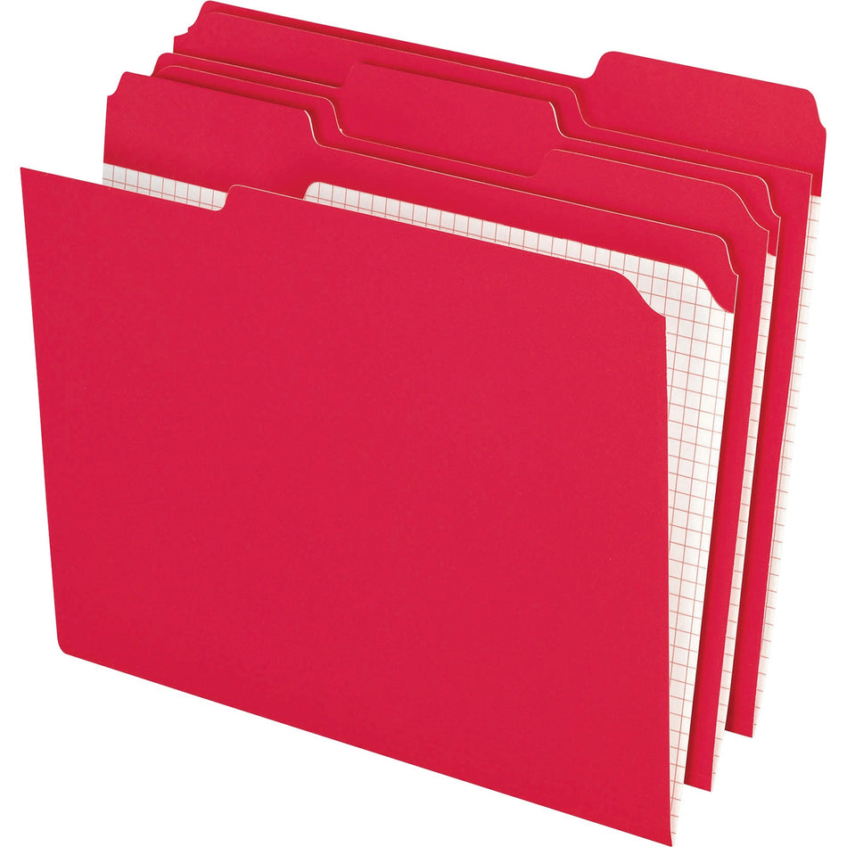 Pendaflex 1/3 Tab Cut Letter Recycled Top Tab File Folder - 8 1/2" x 11" - Top Tab Location - Assorted Tab Position - 11 pt. - Red - Reinforced Tab, Preprinted - 10% Recycled - 100 / Box