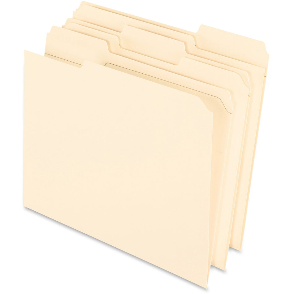 Pendaflex 1/3 Tab Cut Letter Recycled Top Tab File Folder - 8 1/2" x 11" - 3/4" Expansion - Top Tab Location - Assorted Tab Position - 11 pt. - 2 Plys - Manila - Manila - Reinforced, Tear Resistant, Corner - 10% Recycled - 100 / Box
