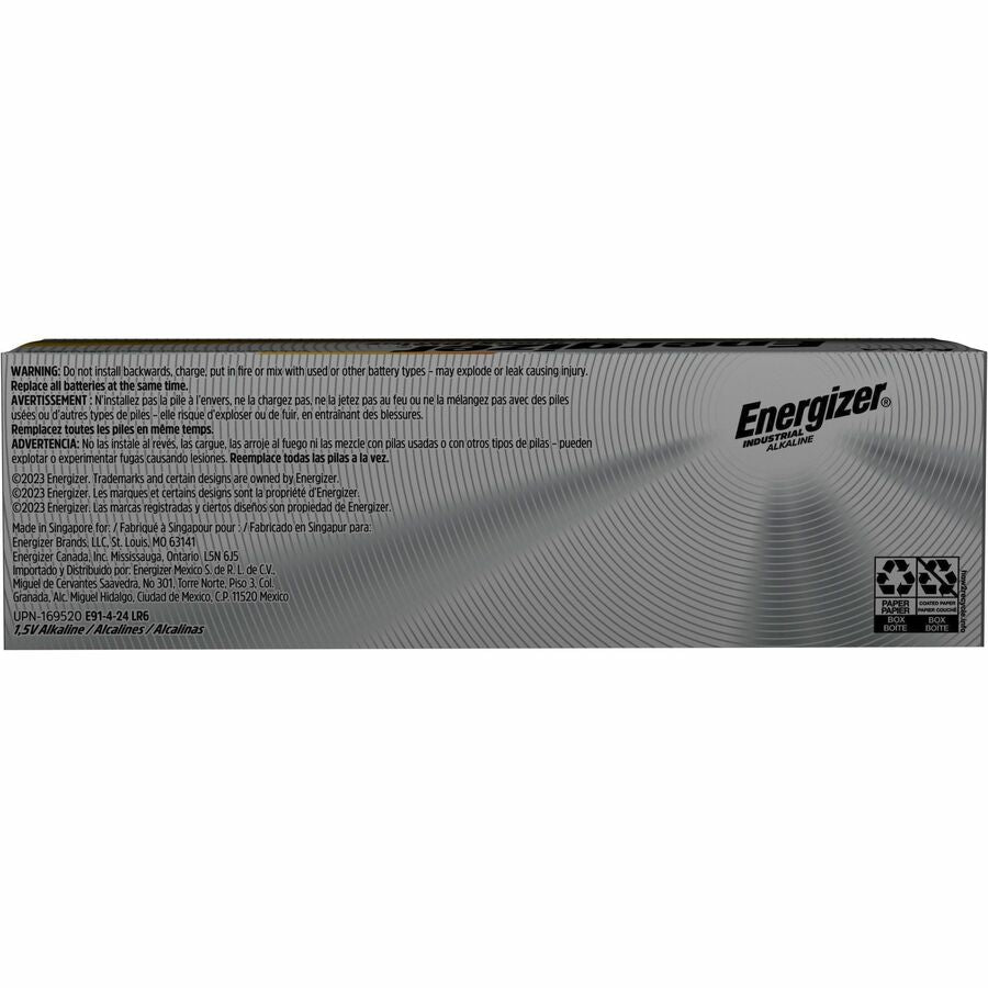 Energizer Industrial Alkaline AA Batteries, 24 pack - For Multipurpose - AA - 1.5 V DC - 2779 mAh - Alkaline - 24 / Box