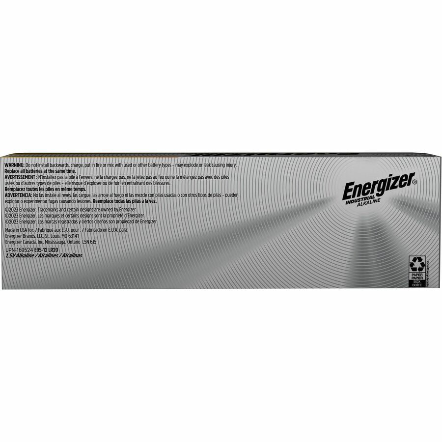 Energizer Industrial D Batteries, D Cell Energizer Industrial Alkaline Batteries - For Construction, Facility Maintenance, Repair, Medical Center, Office, Classroom, Electronics - D