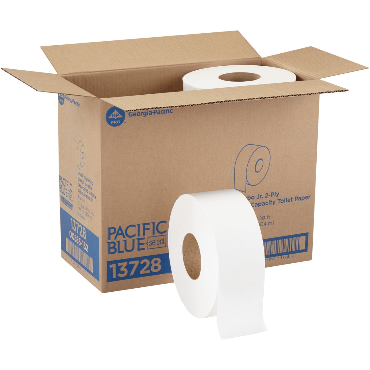 Pacific Blue Select Jumbo Jr. Toilet Paper - 2 Ply1000 ft Length - 9" Roll Diameter - White - 8 / Carton