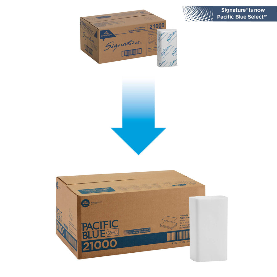 Pacific Blue Select Multifold Premium Paper Towels - 2 Ply - 9.50" Width x 9.25" Length - White - 125/Pack - 16 / Carton