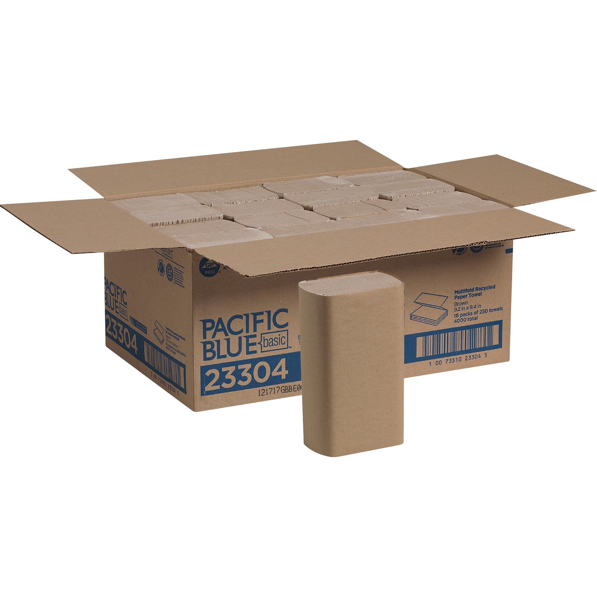 Pacific Blue Basic Recycled Multifold Paper Towel - 9.50" Width x 9.25" Length - Brown - 250/Pack - 16 / Carton