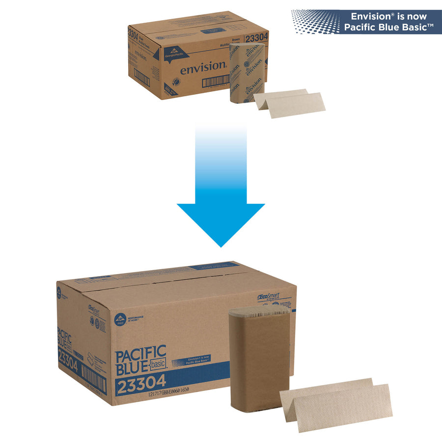 Pacific Blue Basic Recycled Multifold Paper Towel - 9.50" Width x 9.25" Length - Brown - 250/Pack - 16 / Carton