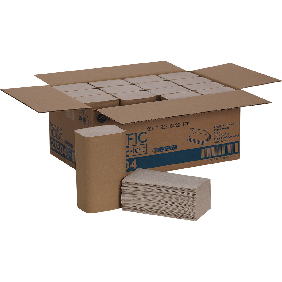 Pacific Blue Basic S-Fold Recycled Paper Towels - 9.25" Width x 10.25" Length - Natural - 250/Pack - 16 / Carton