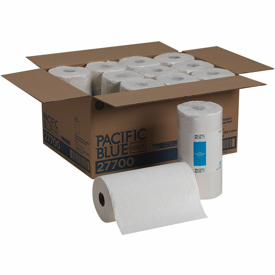 Pacific Blue Select Perforated Paper Towel Roll - 2 Ply - 8.80" Width x 11" Length - 250 Sheets/Roll - White - 12 / Carton