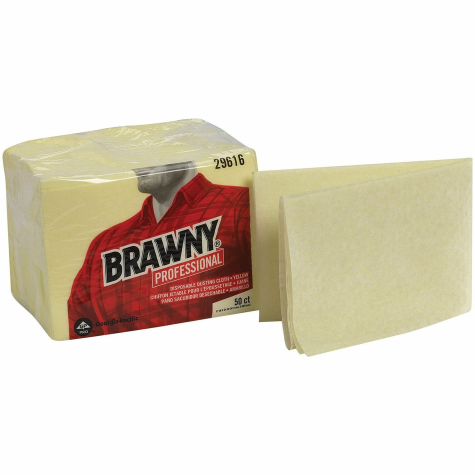 Brawny® Professional Disposable Dusting Cloths - 24" Length x 17" Width - Moisture Resistant, Soft, Strong - Yellow - 50 / Pack