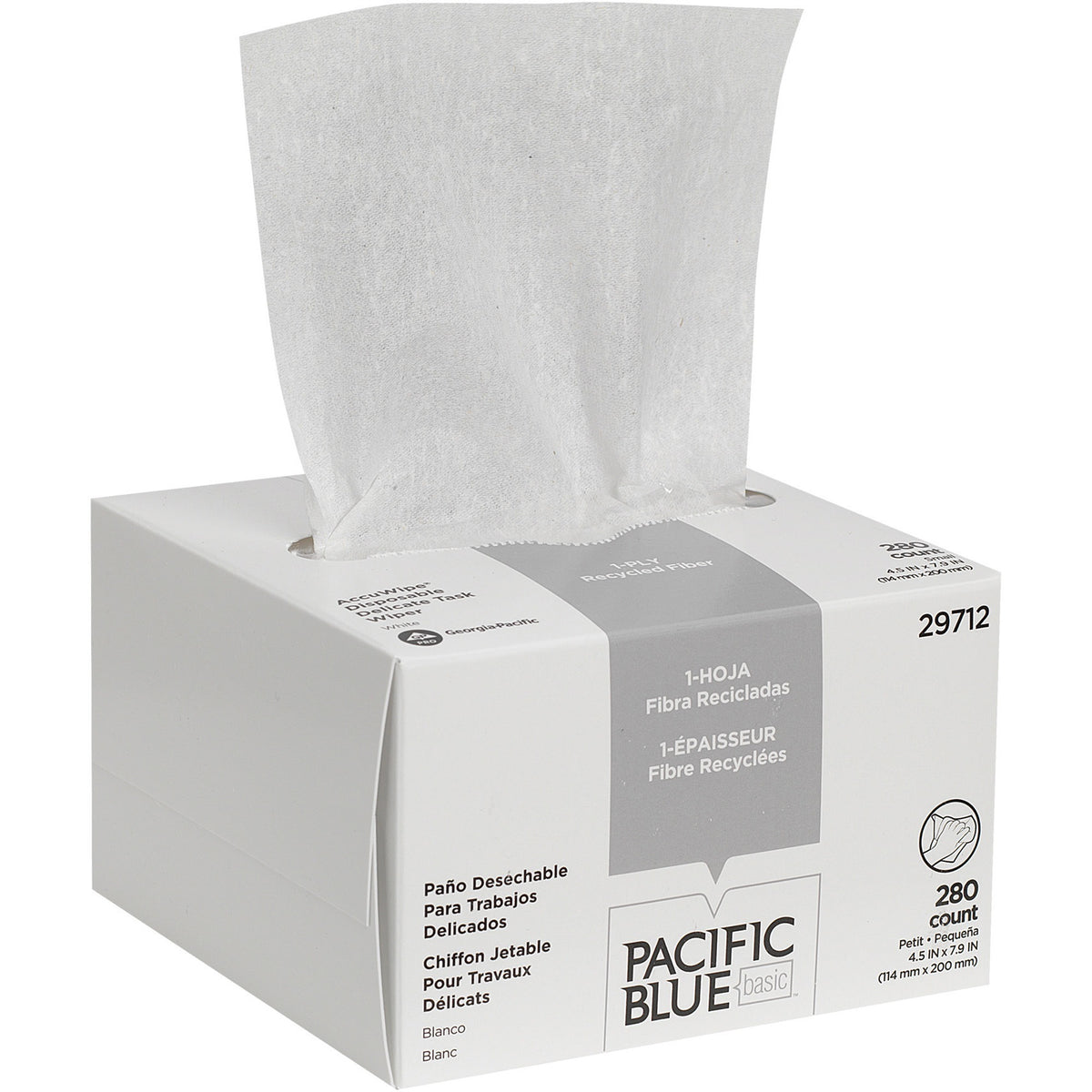Pacific Blue Basic AccuWipe Recycled Disposable Delicate Task Wipers - For Precision Part, Instrument, Lens - Absorbent, Soft, Non-abrasive, Disposable, Streak-free - Fiber - White - 280 / Box