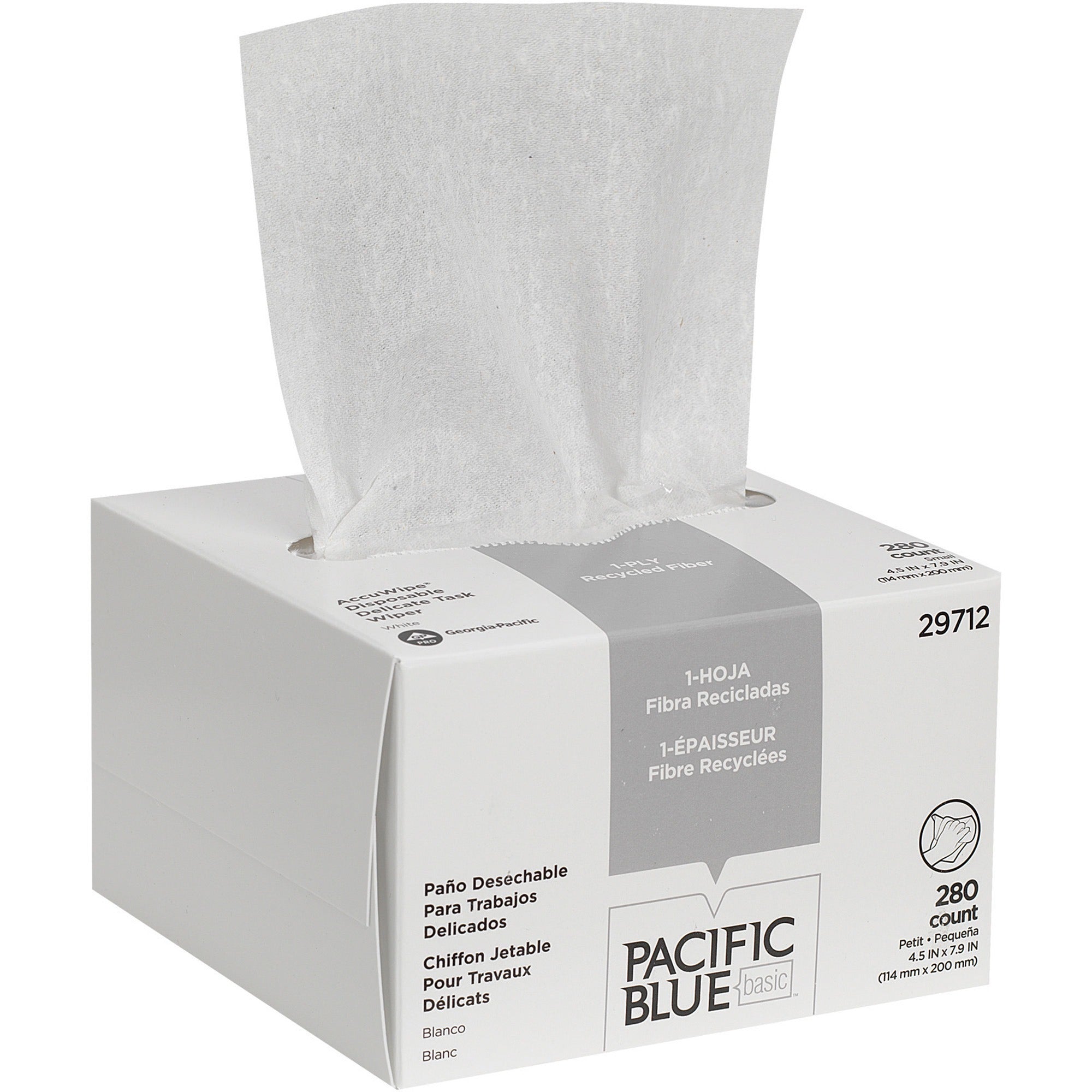 Pacific Blue Basic AccuWipe Recycled Disposable Delicate Task Wipers - For Precision Part, Instrument, Lens - Absorbent, Soft, Non-abrasive, Disposable, Streak-free - Fiber - White - 280 / Box